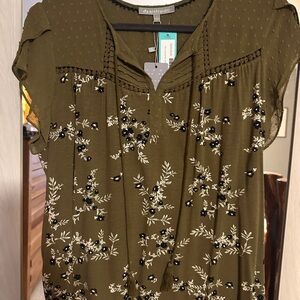 Daniel Rainn Olive Floral Women's Blouse